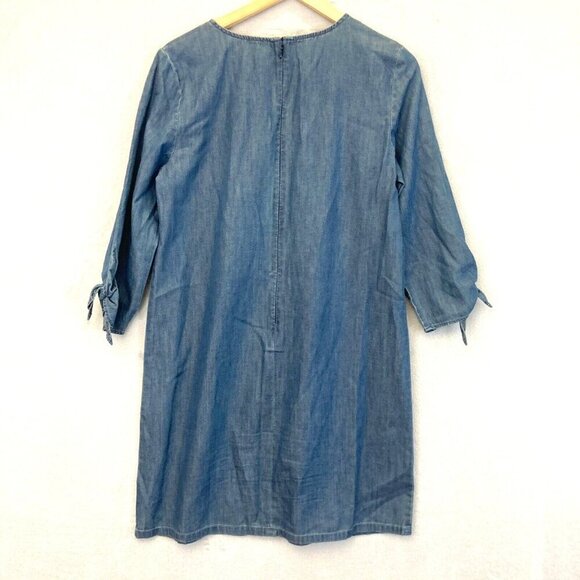 CECE Den Embroidered 3/4 Sleeve Chambray Shift Dress Size 10 Floral Boxy Denim - Picture 3 of 15